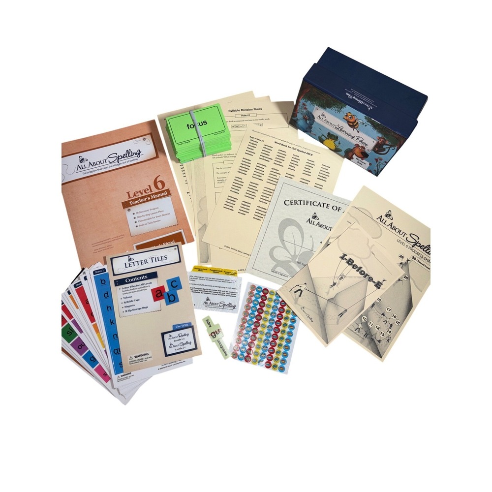 All About Spelling Level 6 Teachers Manual Letter Tiles Review Box Word Cards
